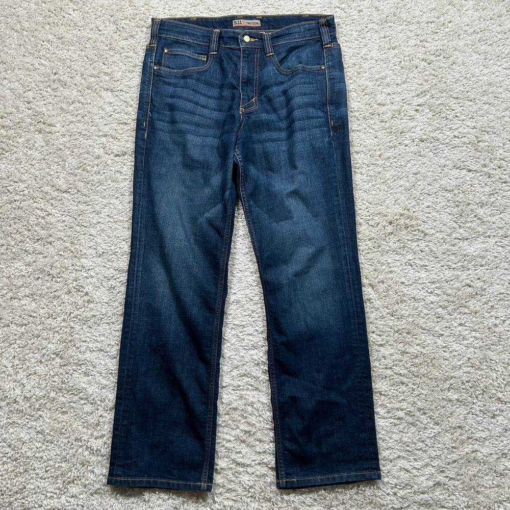 5.11 Tactical Defender-Flex Jeans 32x30 Fits 32X29 Dark Blue Straight Fit Denim